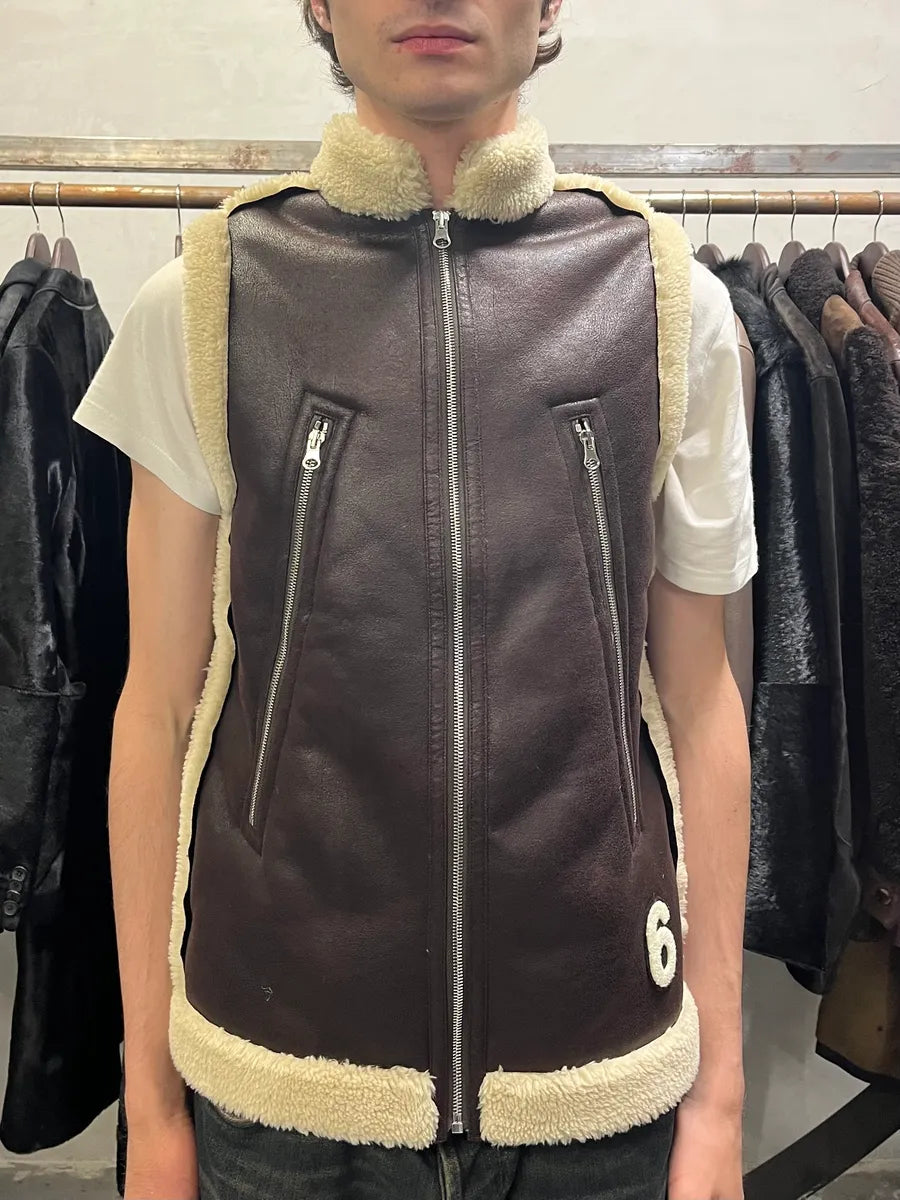 Maison Margiela Brown 5 Zips Shearling Leather Vest PJEqaAD 1