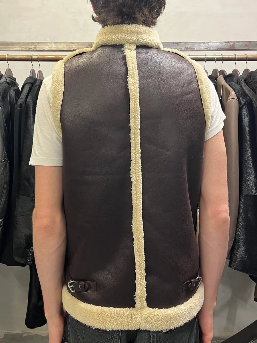 Maison Margiela Brown 5 Zips Shearling Leather Vest PJEqaAD 2