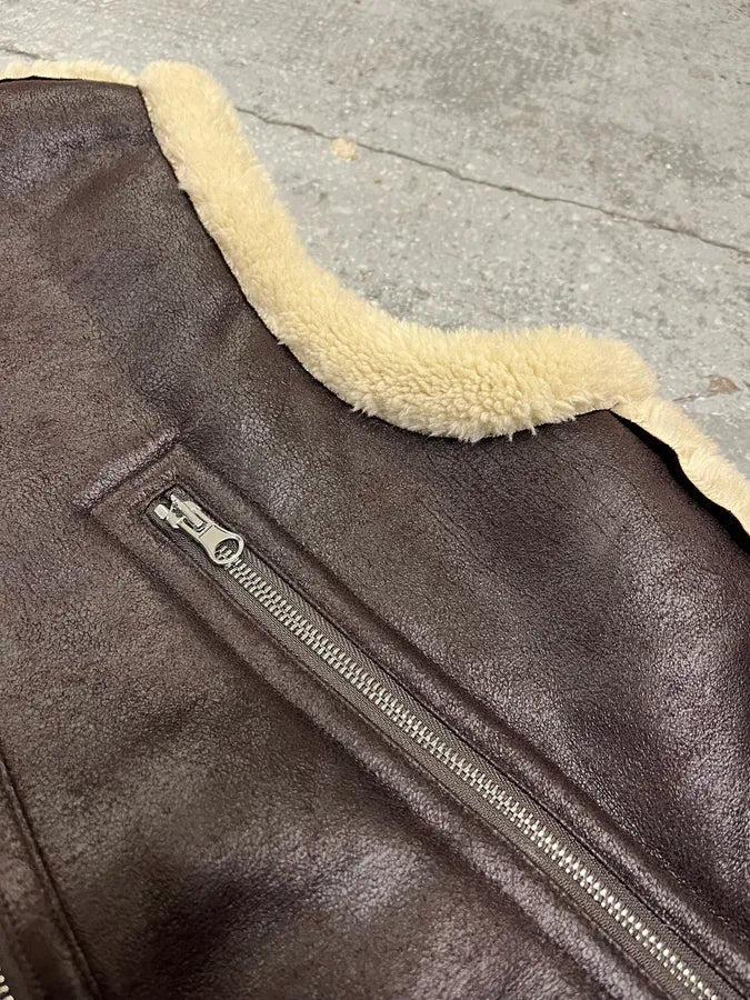 Maison Margiela Brown 5 Zips Shearling Leather Vest PJEqaAD 5