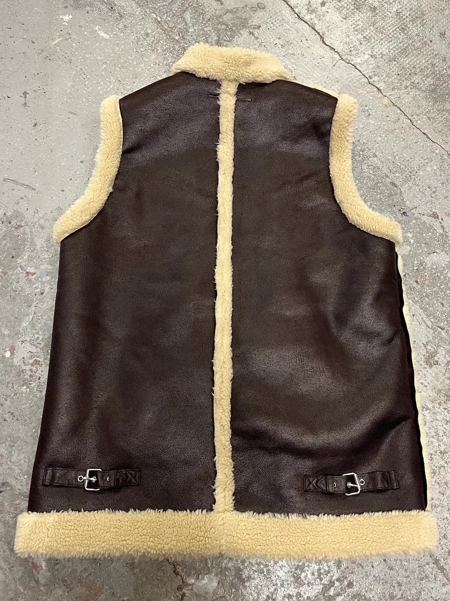 Maison Margiela Brown 5 Zips Shearling Leather Vest PJEqaAD 7