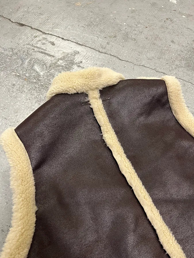 Maison Margiela Brown 5 Zips Shearling Leather Vest PJEqaAD 8