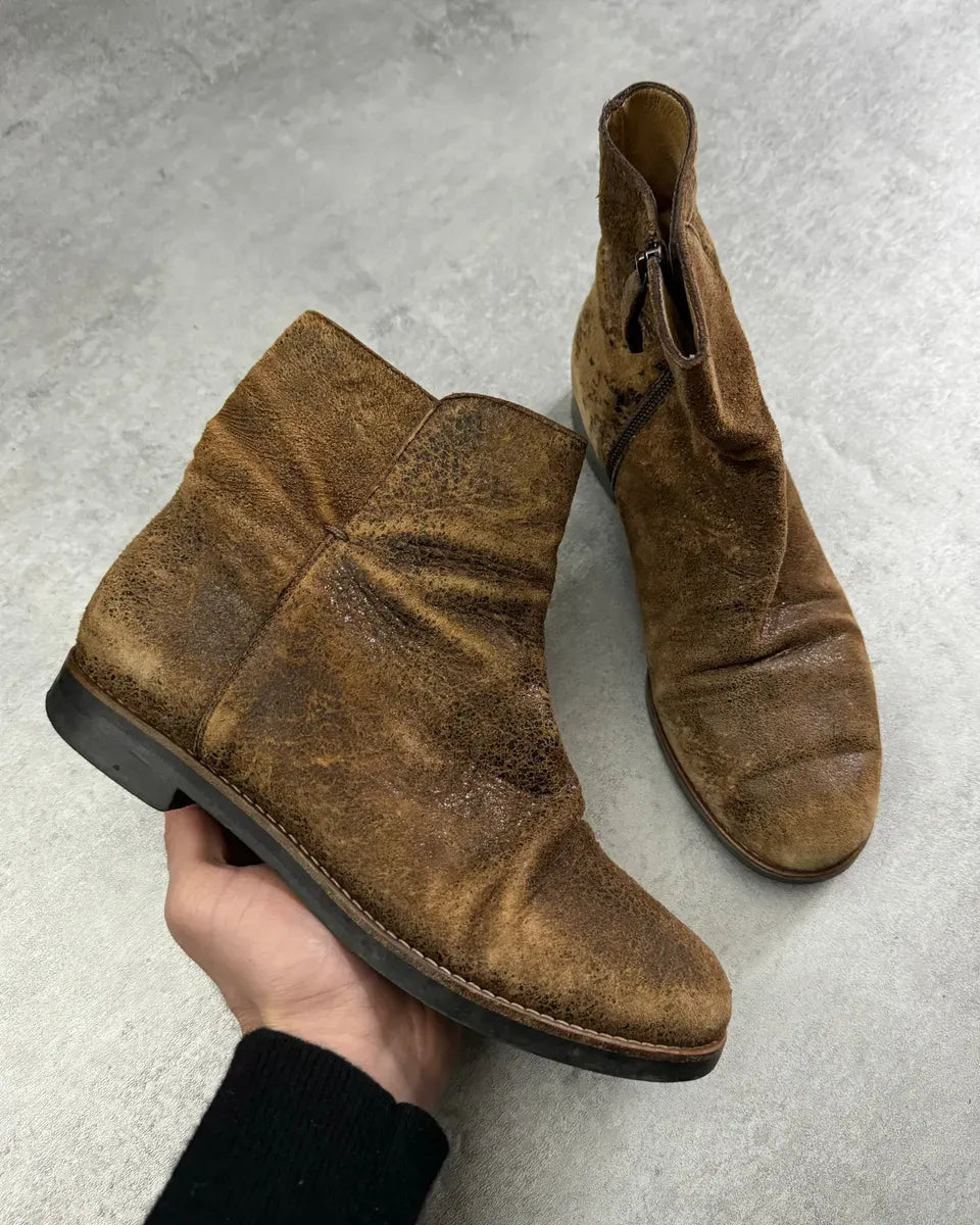 Maison Margiela Brown Cracked Eroded Brown Leather Boots qDaofby 3