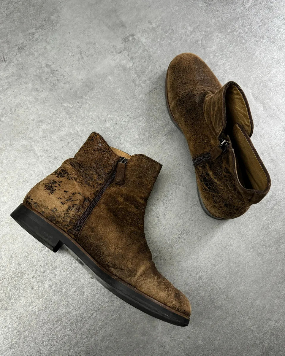 Maison Margiela Brown Cracked Eroded Brown Leather Boots qDaofby 1