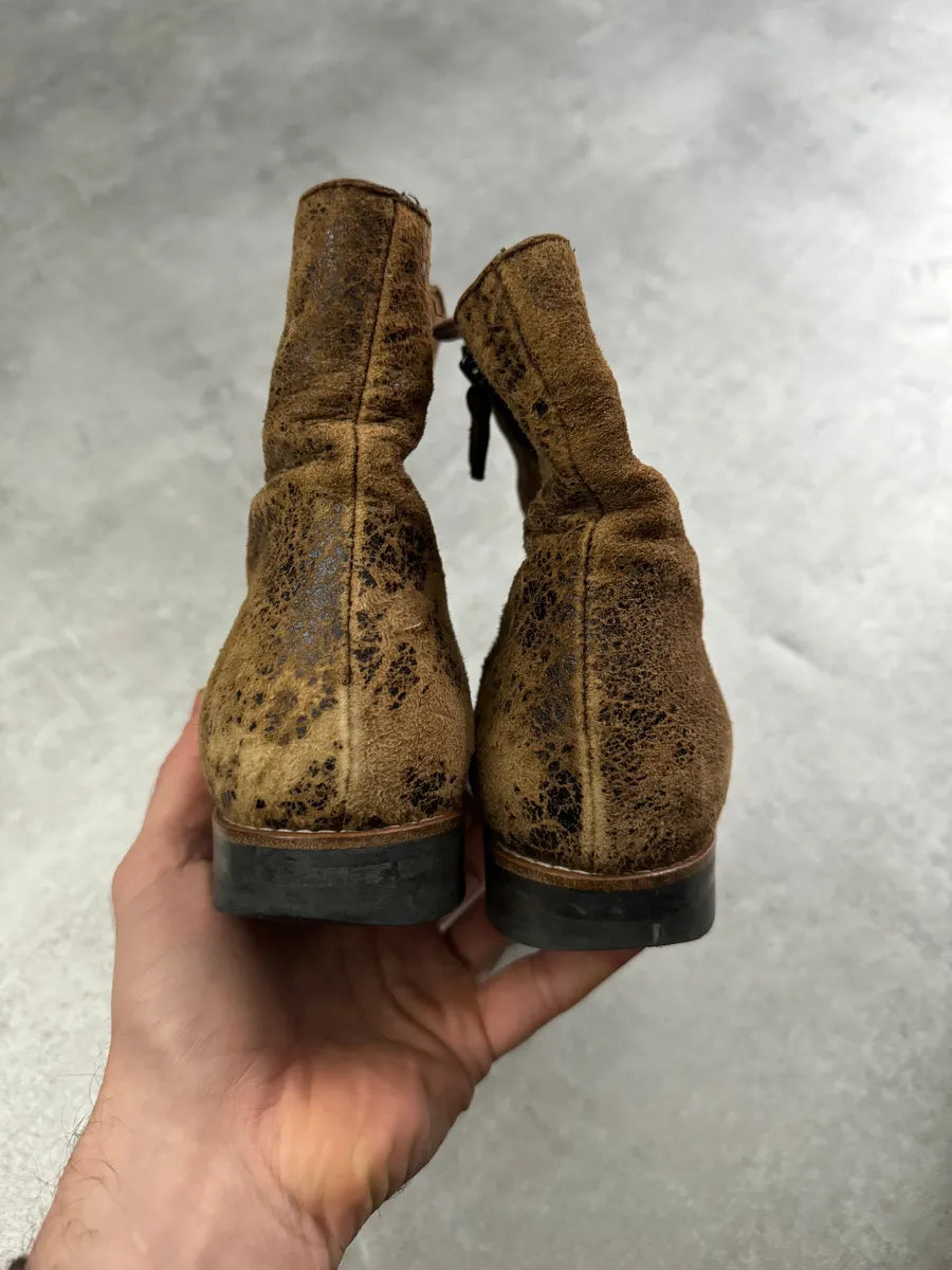Maison Margiela Brown Cracked Eroded Brown Leather Boots qDaofby 7