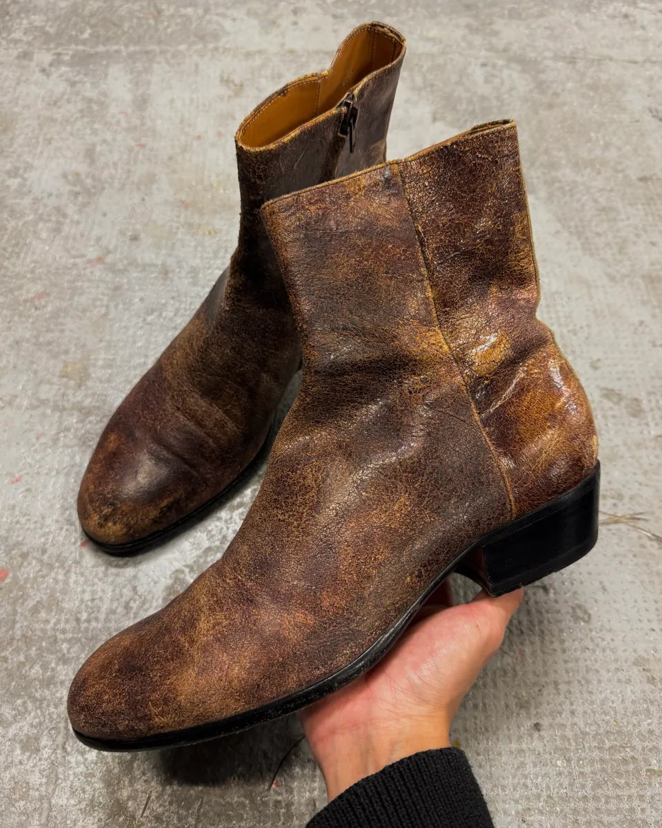 Maison Margiela Brown Eroded Leather Boots (41eu/us8) hUqdnne 0