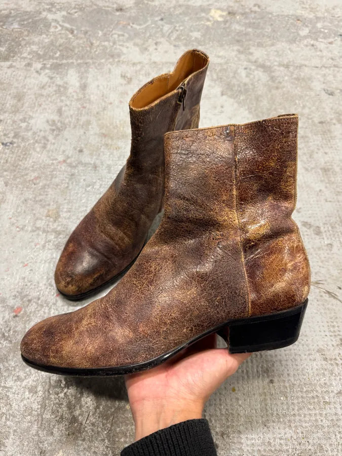 Maison Margiela Brown Eroded Leather Boots (41eu/us8) hUqdnne 3