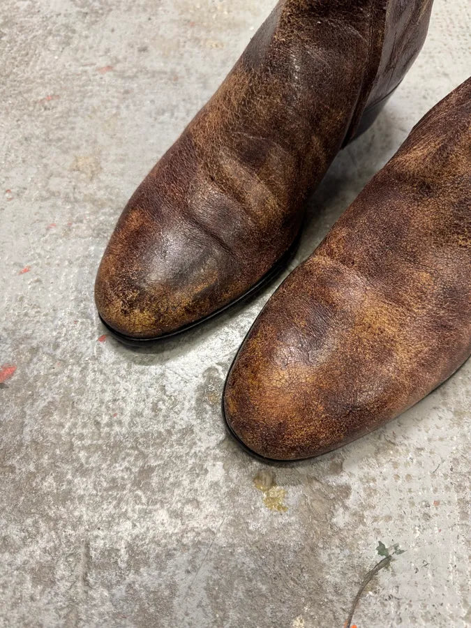 Maison Margiela Brown Eroded Leather Boots (41eu/us8) hUqdnne 4