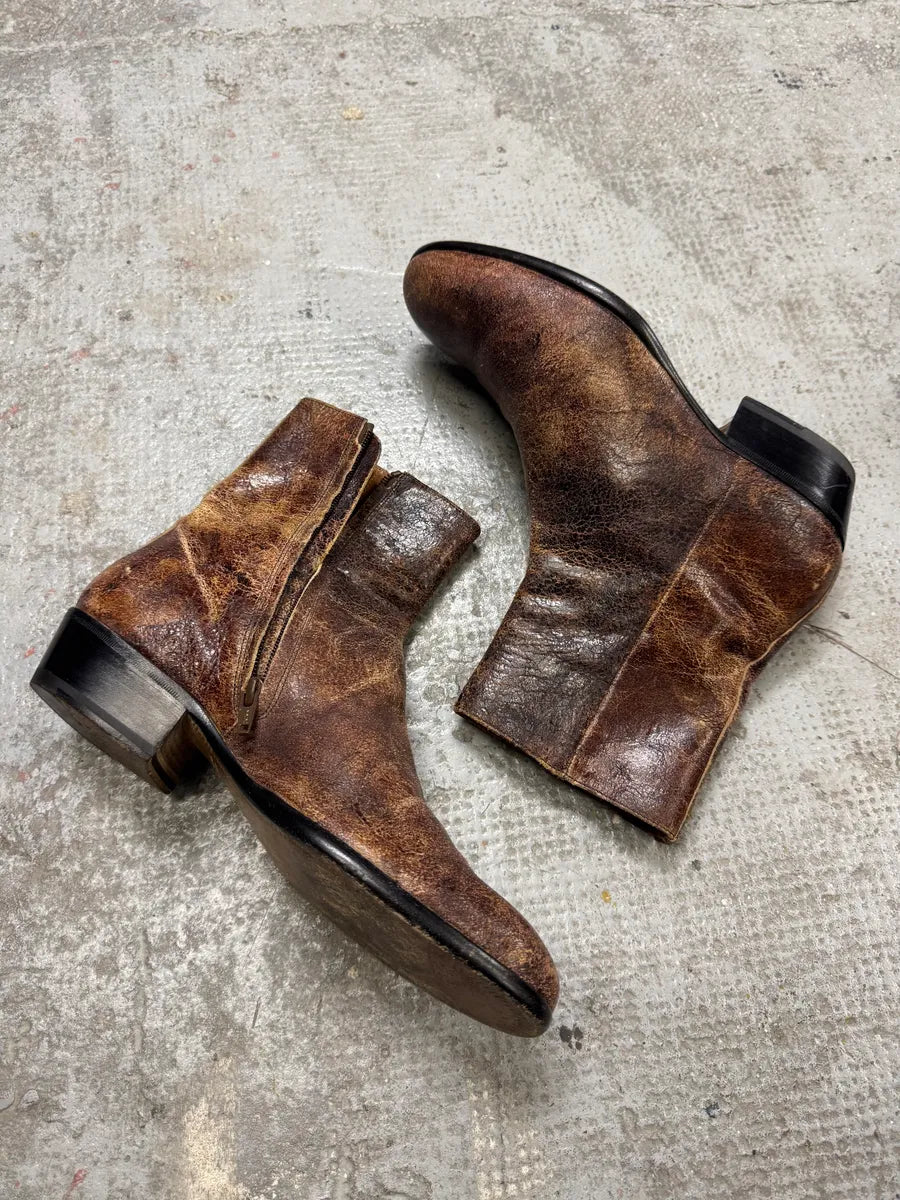 Maison Margiela Brown Eroded Leather Boots (41eu/us8) hUqdnne 5