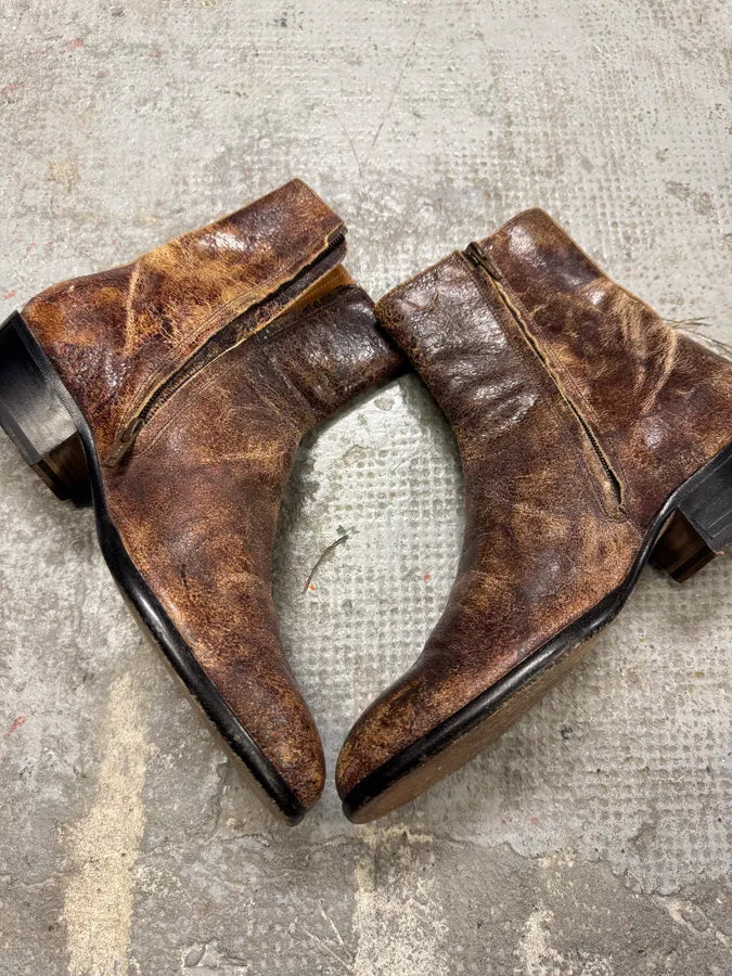 Maison Margiela Brown Eroded Leather Boots (41eu/us8) hUqdnne 9