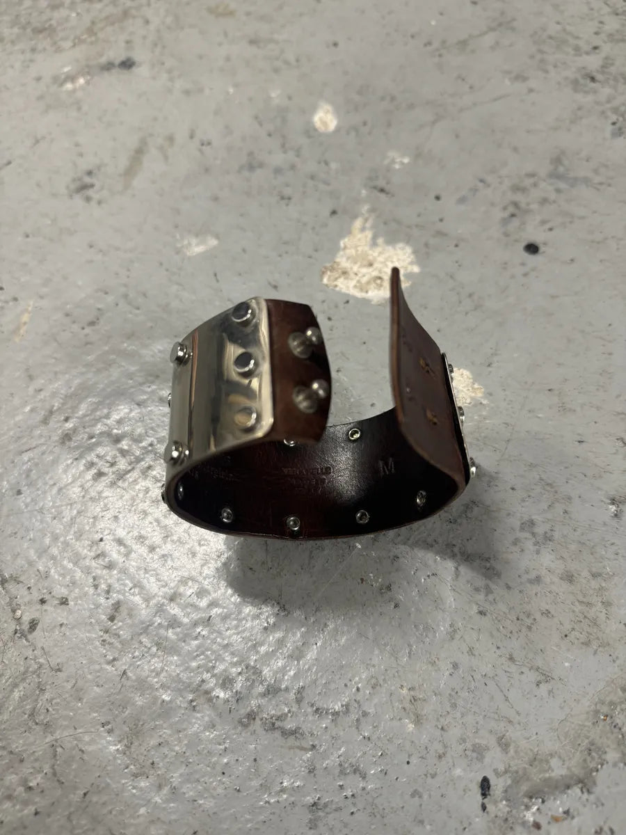 Maison Margiela Brown Leather Metallic Avant-Garde Bracelet (OS) 3