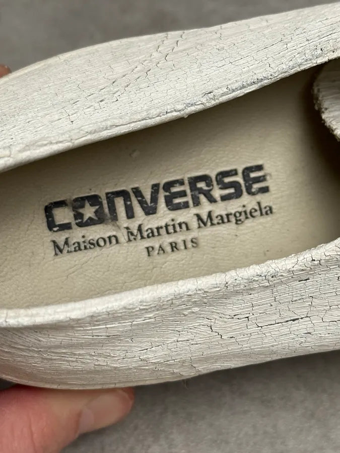 Maison Margiela Converse White Painted Cracked Leather Sneakers DvBIRAq 7