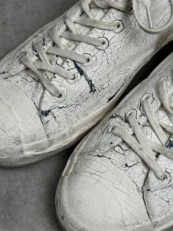 Maison Margiela Converse White Painted Cracked Leather Sneakers DvBIRAq 3