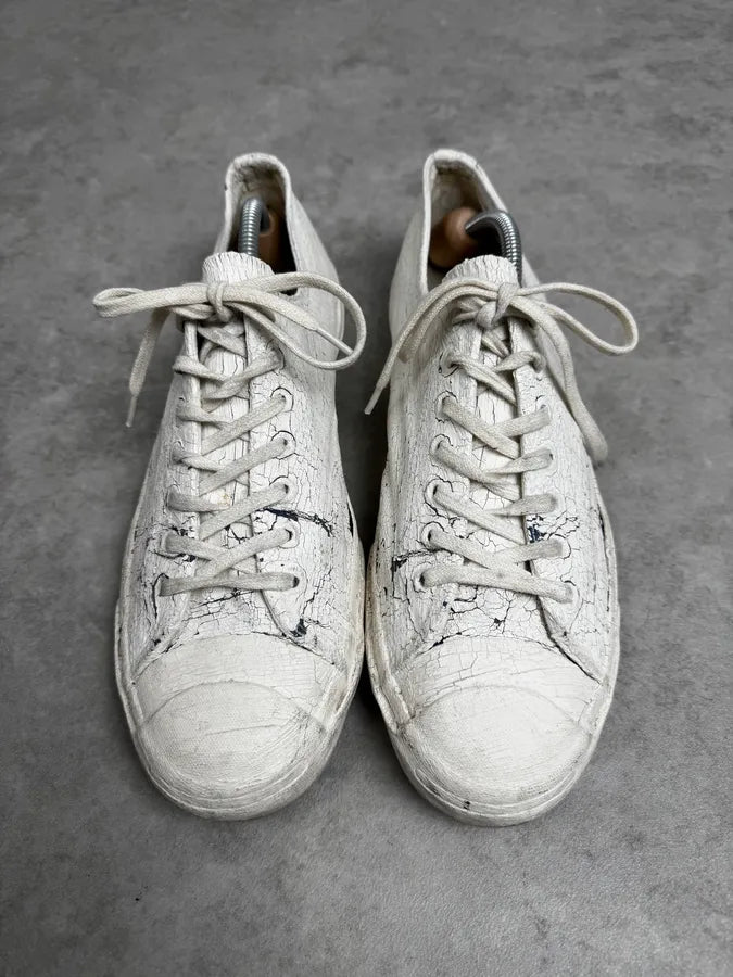 Maison Margiela Converse White Painted Cracked Leather Sneakers DvBIRAq 1
