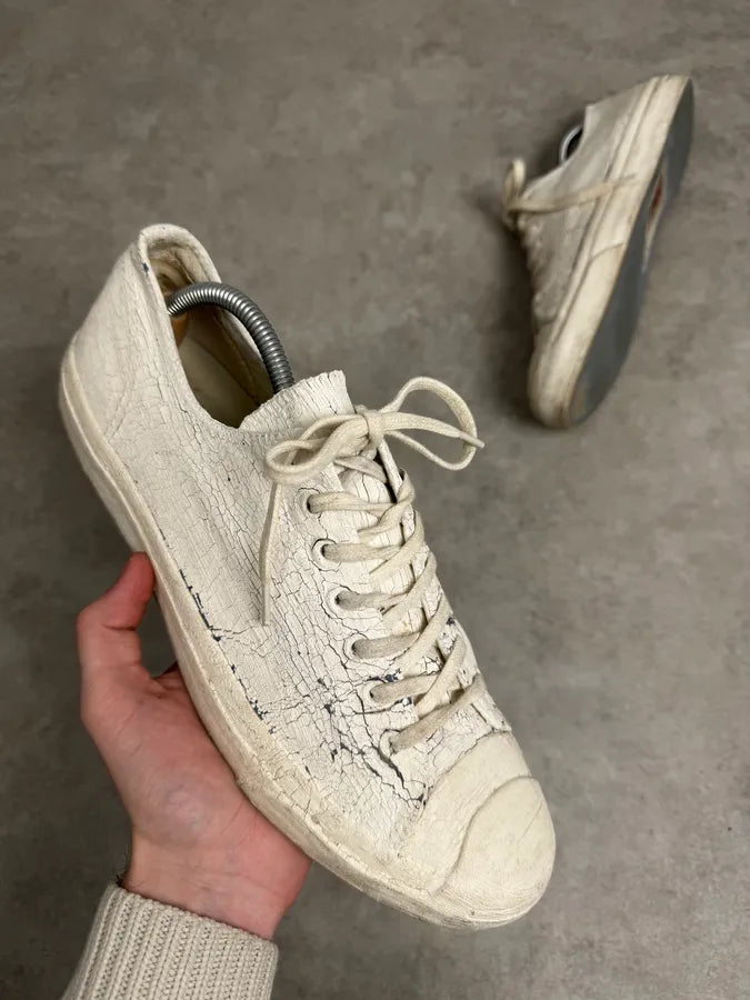 Maison Margiela Converse White Painted Cracked Leather Sneakers DvBIRAq 0