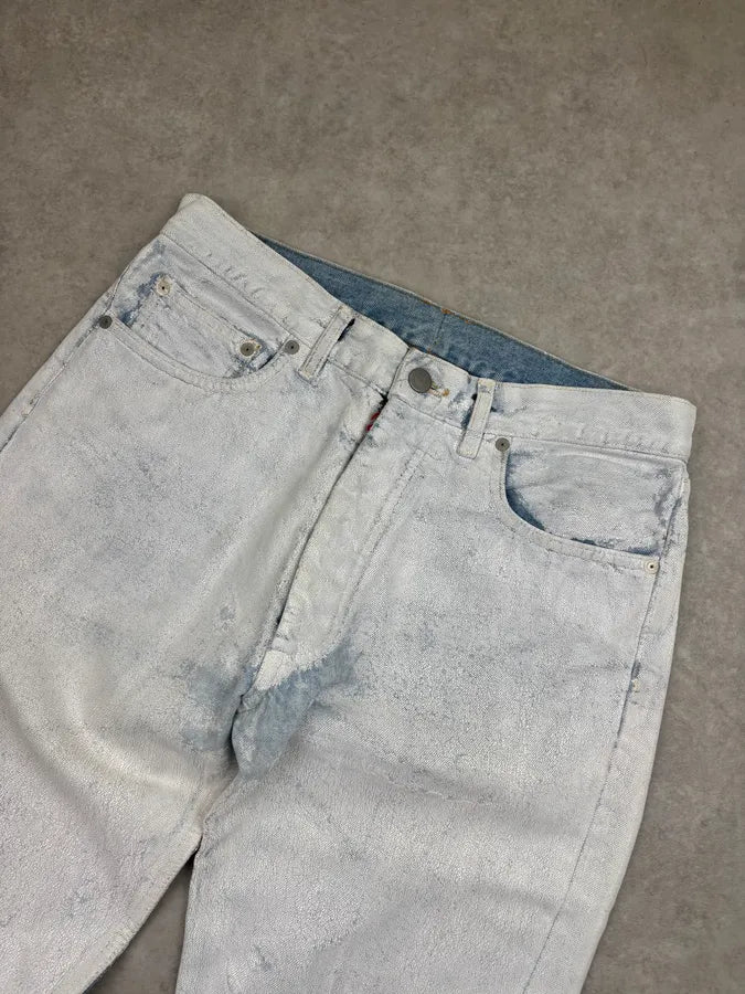 AW2022 Maison Margiela White Painted Cracked Denim Jeans MaGRMle 4