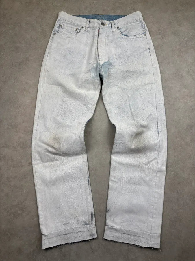 AW2022 Maison Margiela White Painted Cracked Denim Jeans MaGRMle 0