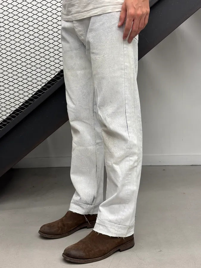 AW2022 Maison Margiela White Painted Cracked Denim Jeans MaGRMle 2