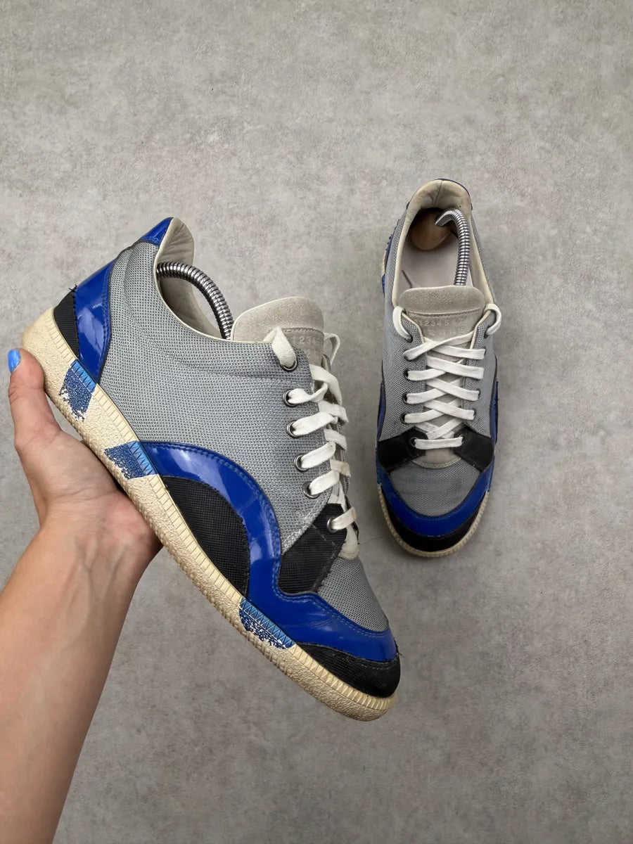 Maison Margiela Grey Canvas Blue Painted Low Sneakers GPGUQuS 0