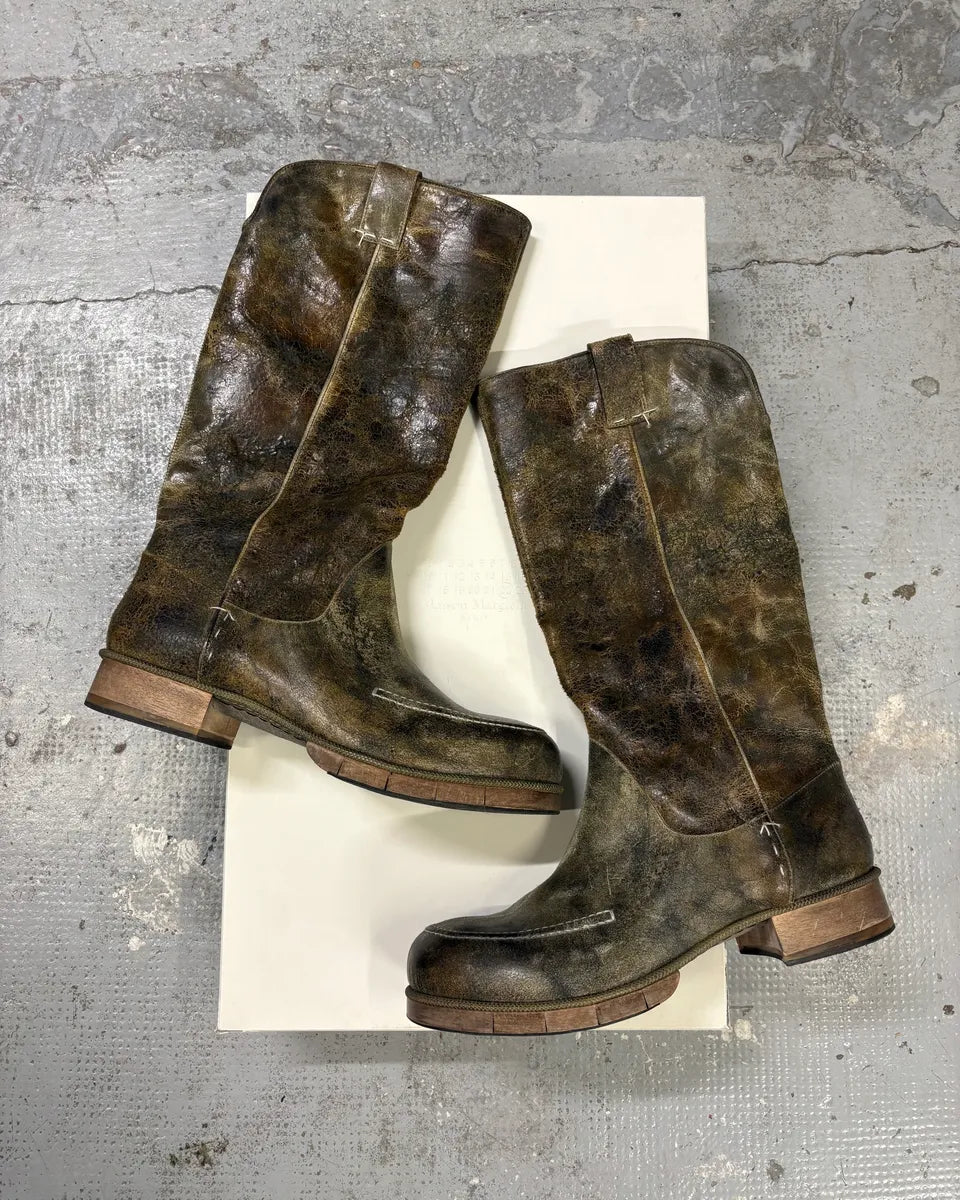 Maison Margiela High Brut Eroded Leather Ankle Boots DGFQaEN 0