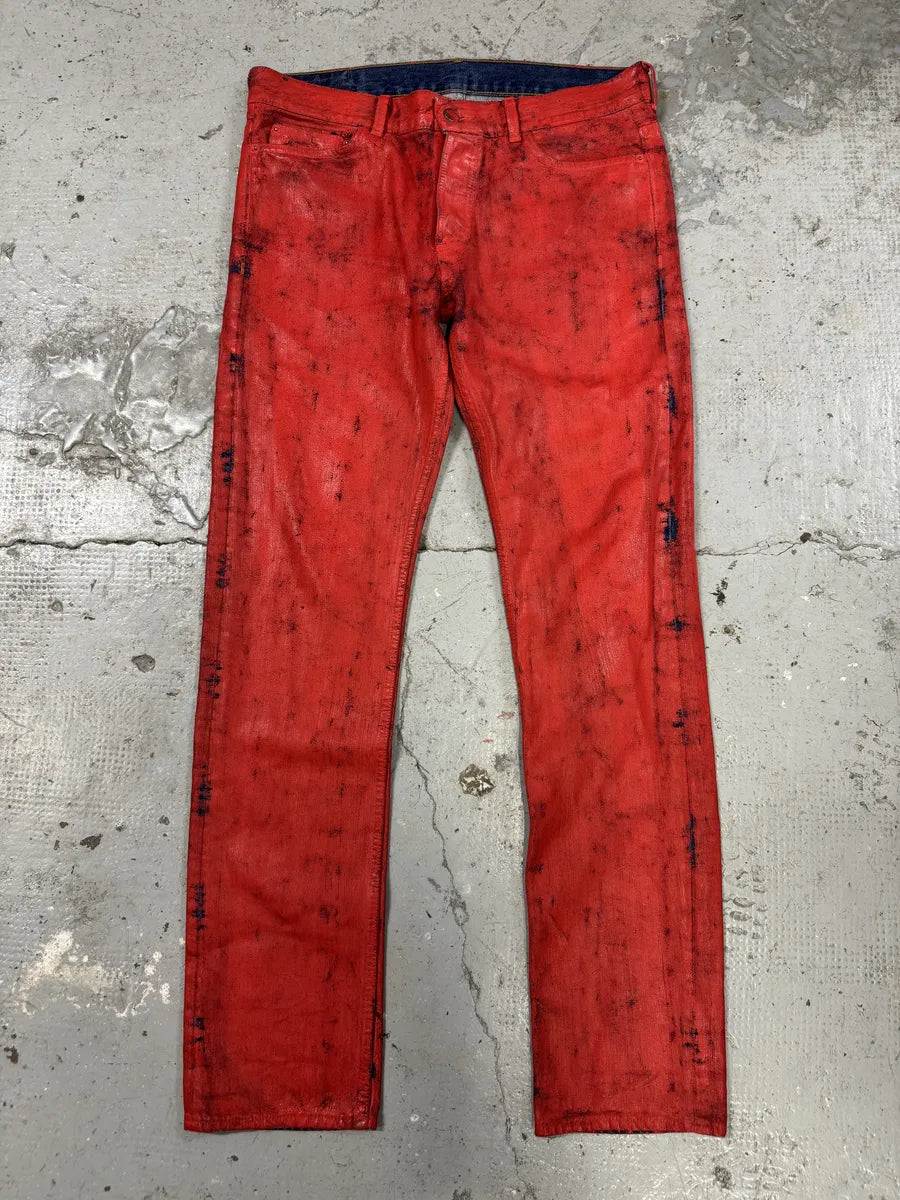 Maison Margiela H&M Red Painted Denim Jeans (S/M) BWTyDyi 0