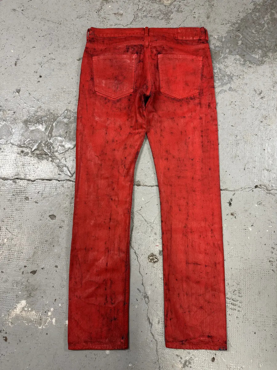 Maison Margiela H&M Red Painted Denim Jeans (S/M) BWTyDyi 1
