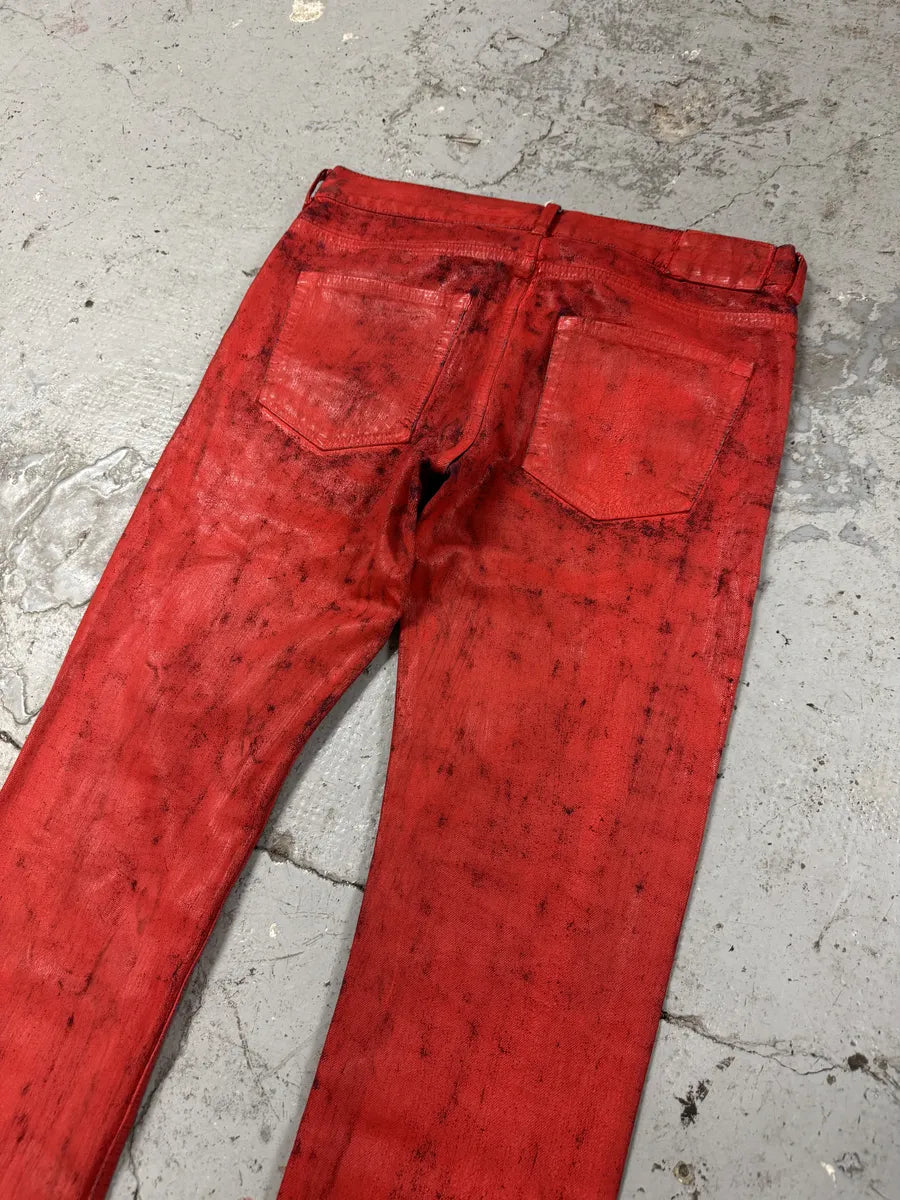 Maison Margiela H&M Red Painted Denim Jeans (S/M) BWTyDyi 3