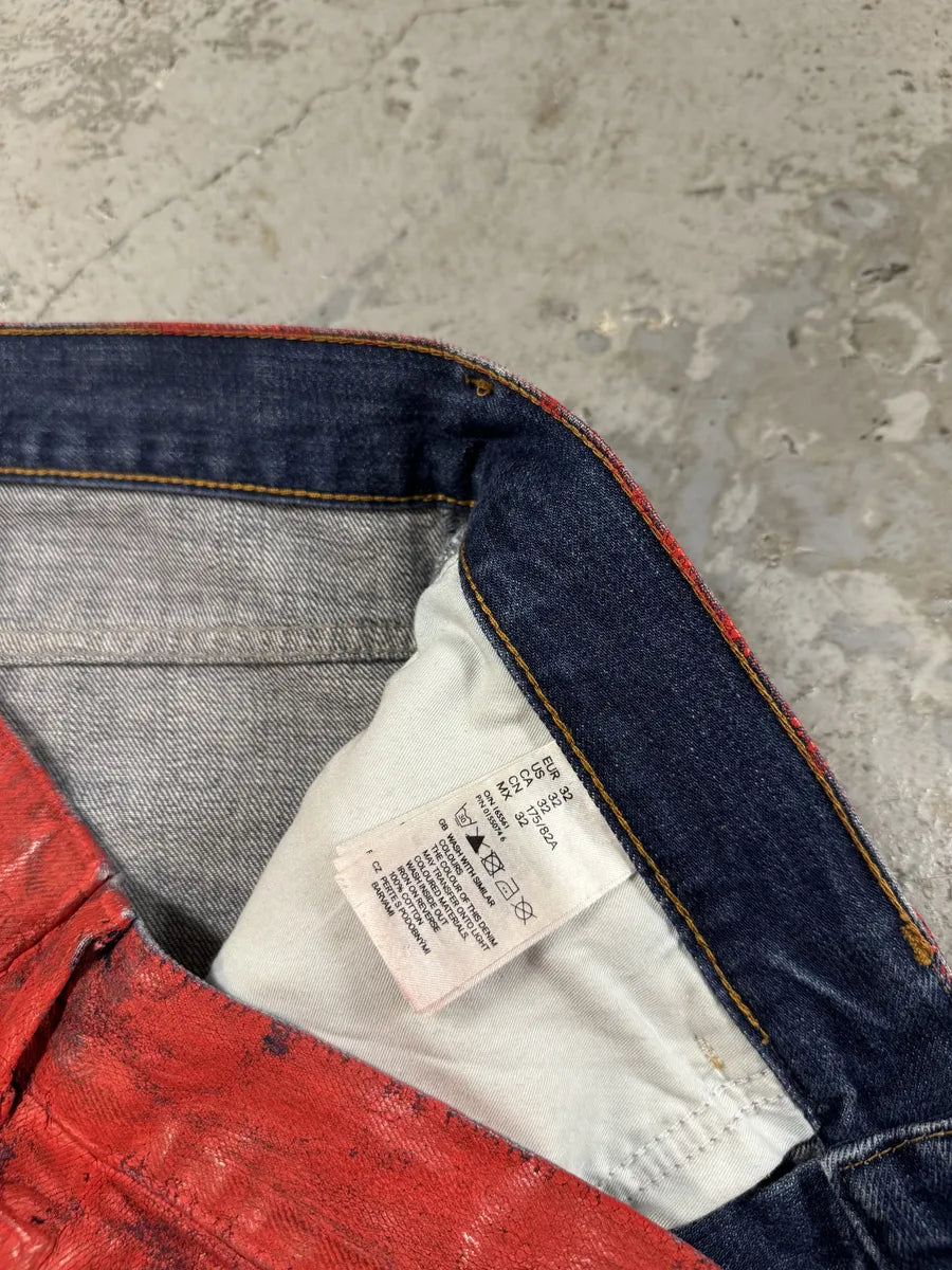 Maison Margiela H&M Red Painted Denim Jeans (S/M) BWTyDyi 5