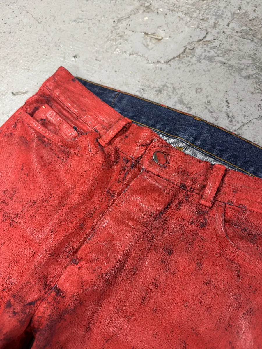 Maison Margiela H&M Red Painted Denim Jeans (S/M) BWTyDyi 6