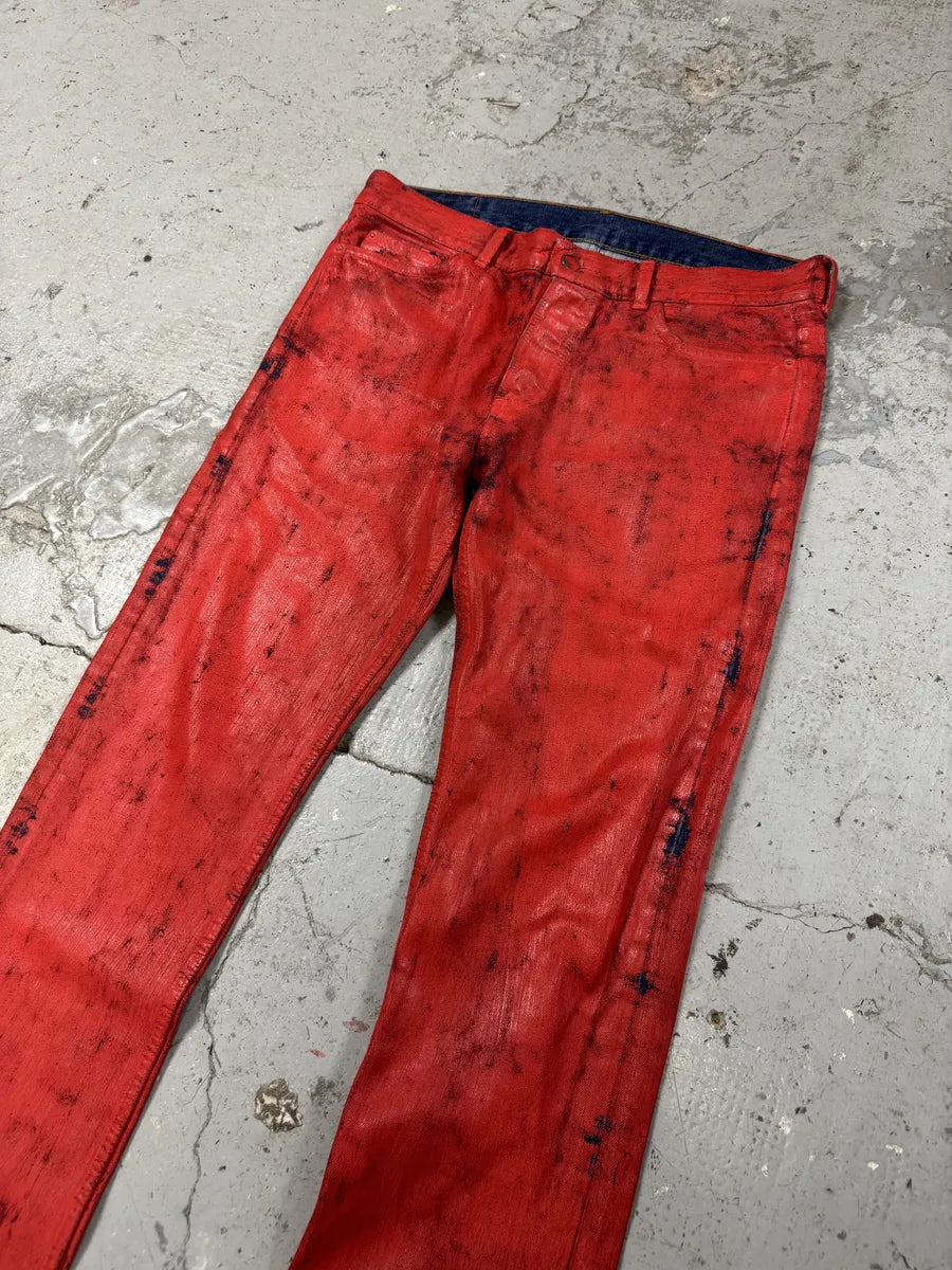 Maison Margiela H&M Red Painted Denim Jeans (S/M) BWTyDyi 7