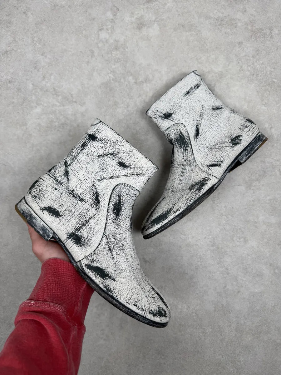 Maison Margiela H&M White Painted Effect Leather Boots mUFiQoG 0