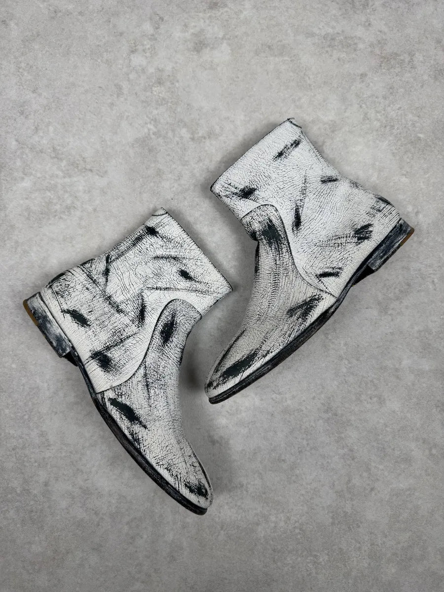 Maison Margiela H&M White Painted Effect Leather Boots mUFiQoG 1