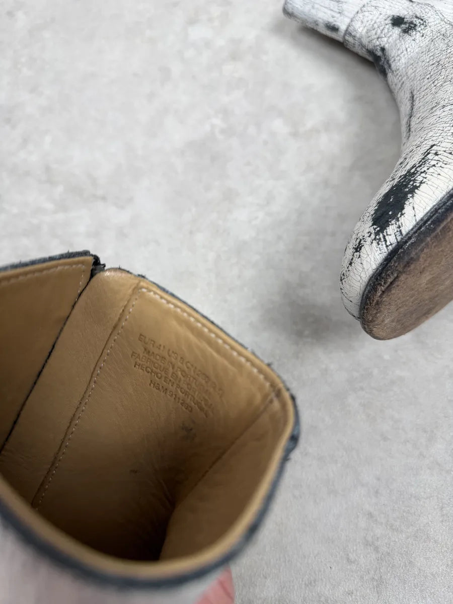 Maison Margiela H&M White Painted Effect Leather Boots mUFiQoG 10