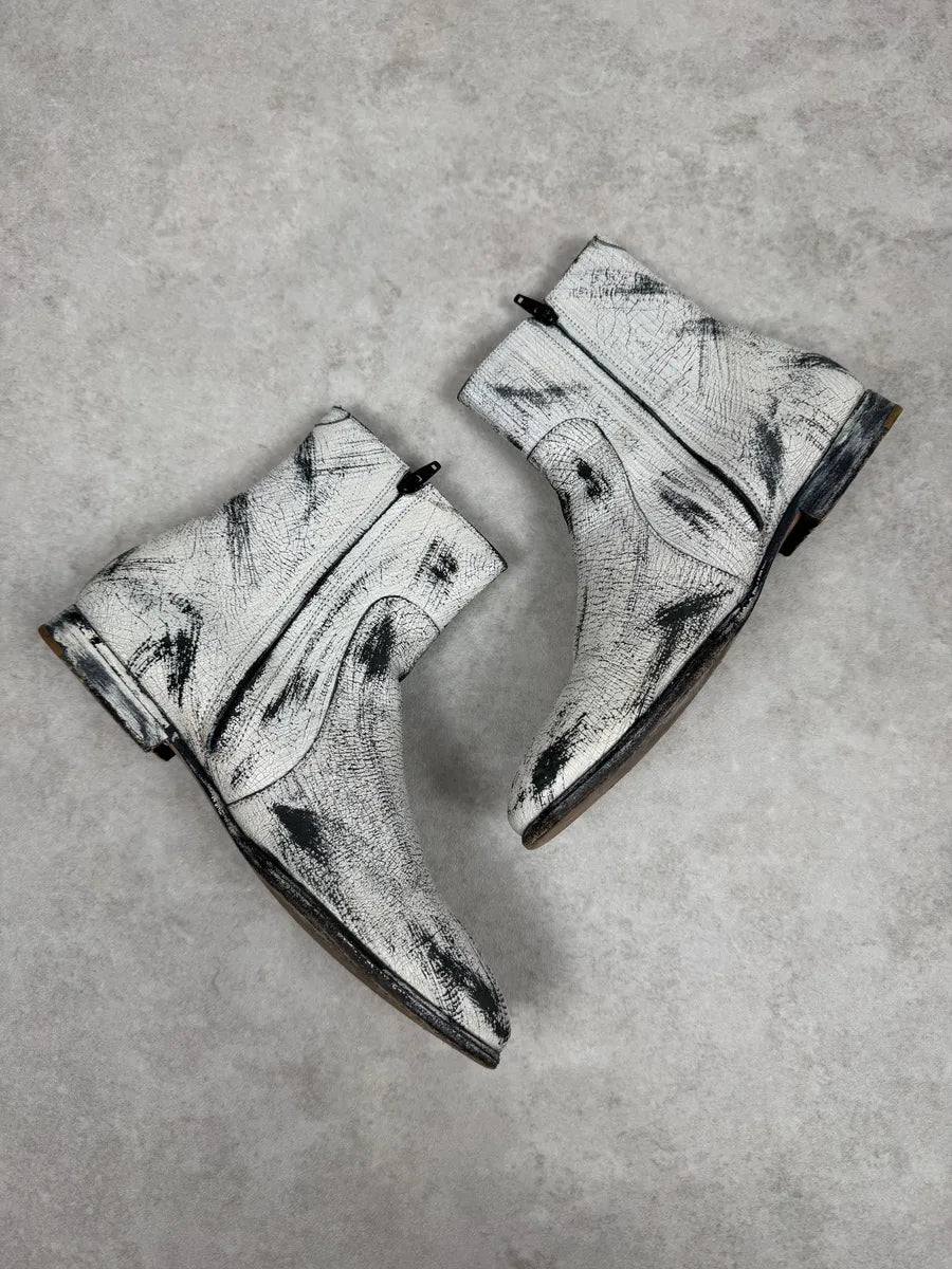Maison Margiela H&M White Painted Effect Leather Boots mUFiQoG 2