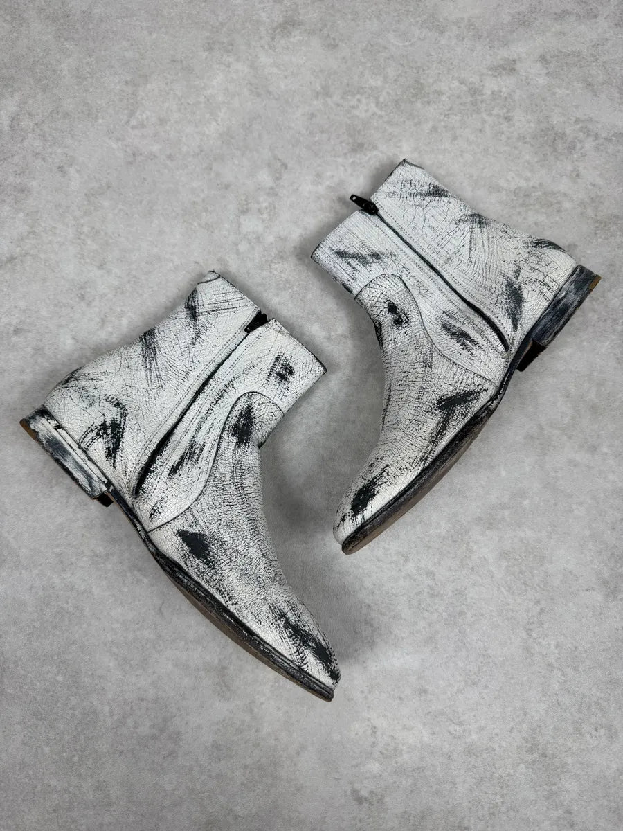 Maison Margiela H&M White Painted Effect Leather Boots mUFiQoG 3