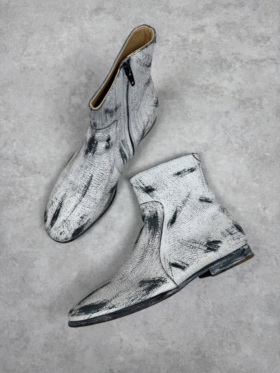 Maison Margiela H&M White Painted Effect Leather Boots mUFiQoG 4