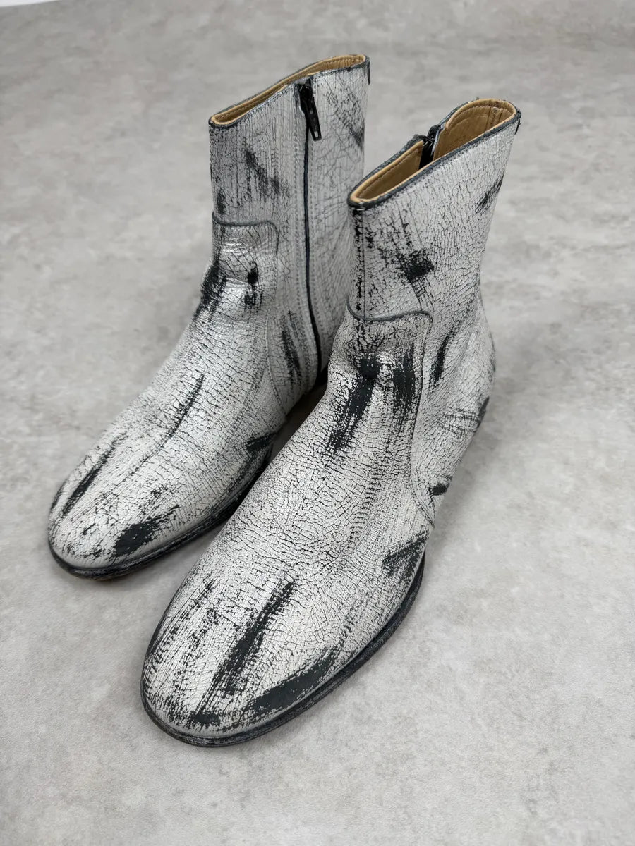 Maison Margiela H&M White Painted Effect Leather Boots mUFiQoG 5