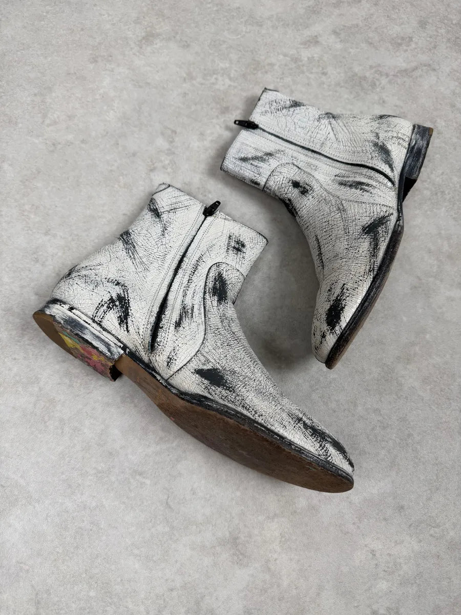 Maison Margiela H&M White Painted Effect Leather Boots mUFiQoG 6