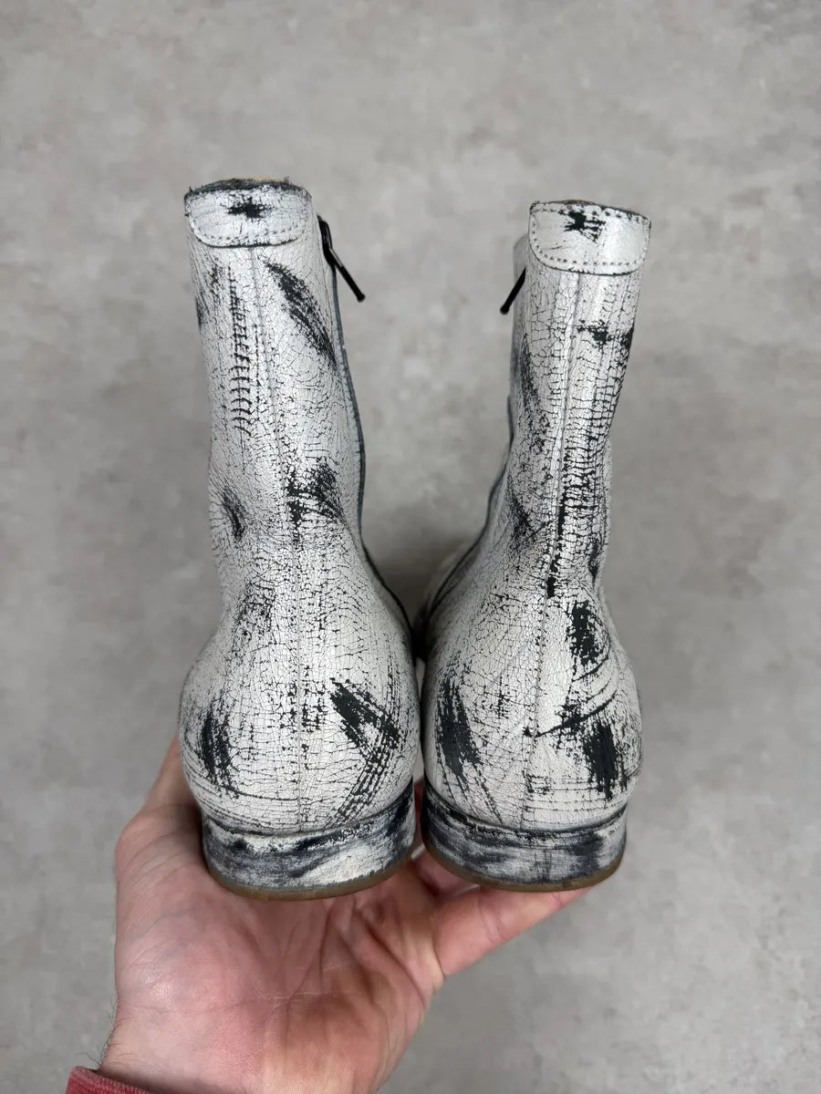 Maison Margiela H&M White Painted Effect Leather Boots mUFiQoG 7