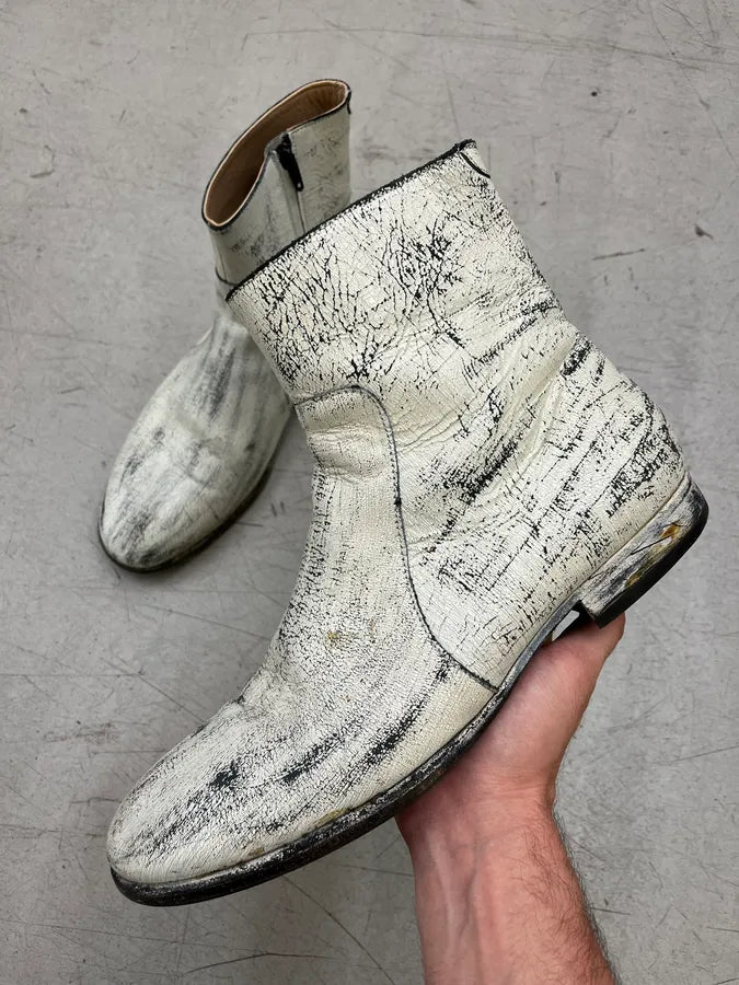 Maison Margiela H&M White Painted Leather Boots LsWEeBW 0
