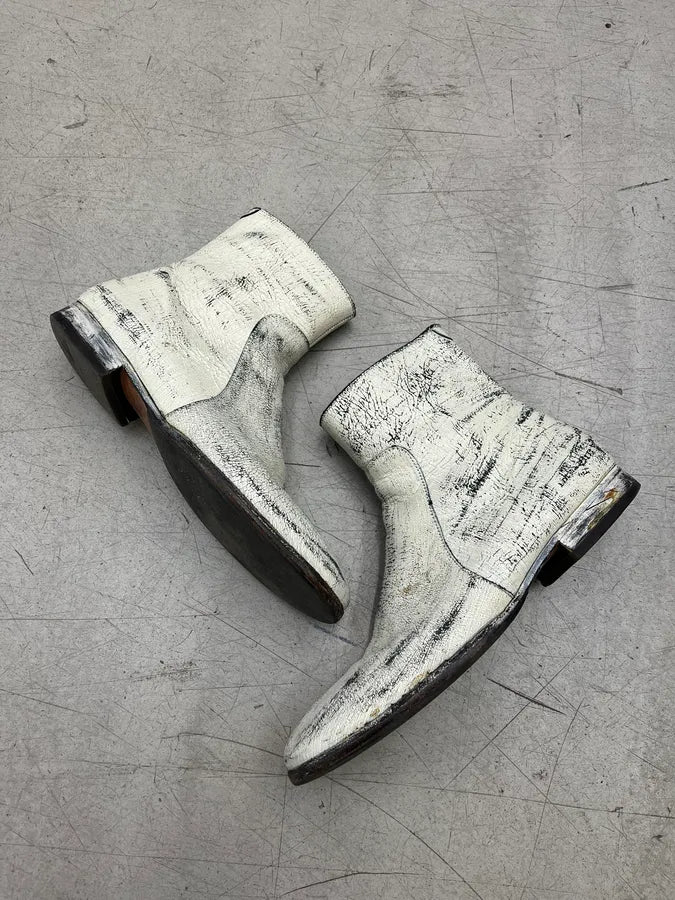 Maison Margiela H&M White Painted Leather Boots LsWEeBW 1