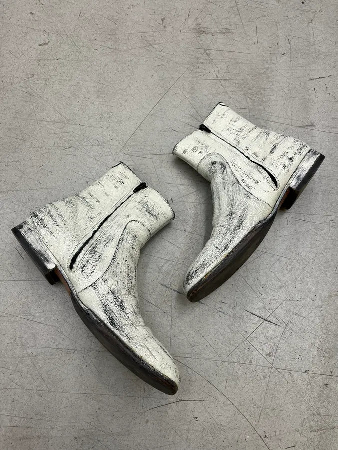 Maison Margiela H&M White Painted Leather Boots LsWEeBW 2