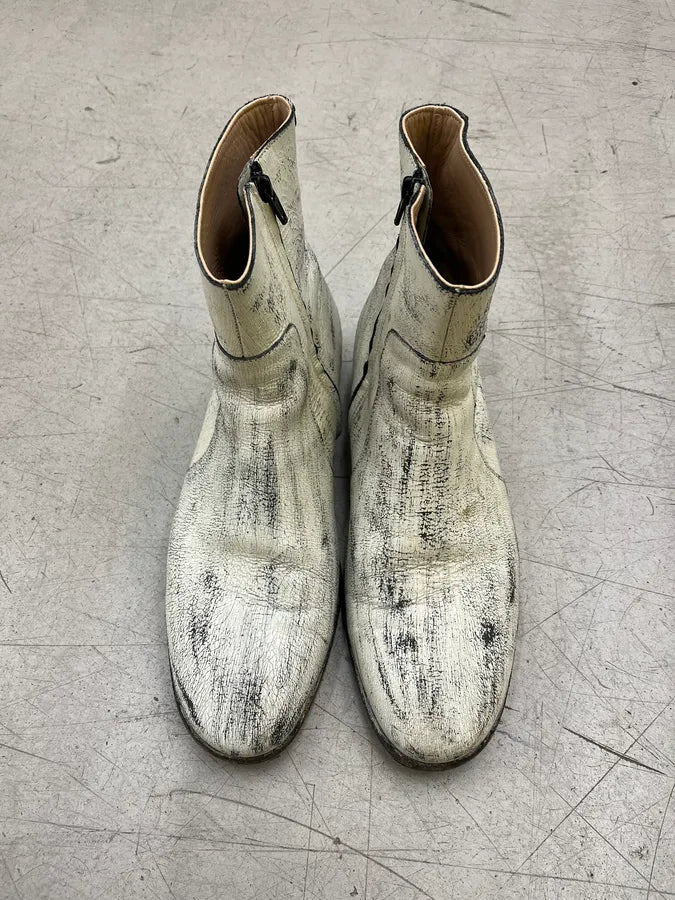Maison Margiela H&M White Painted Leather Boots LsWEeBW 4