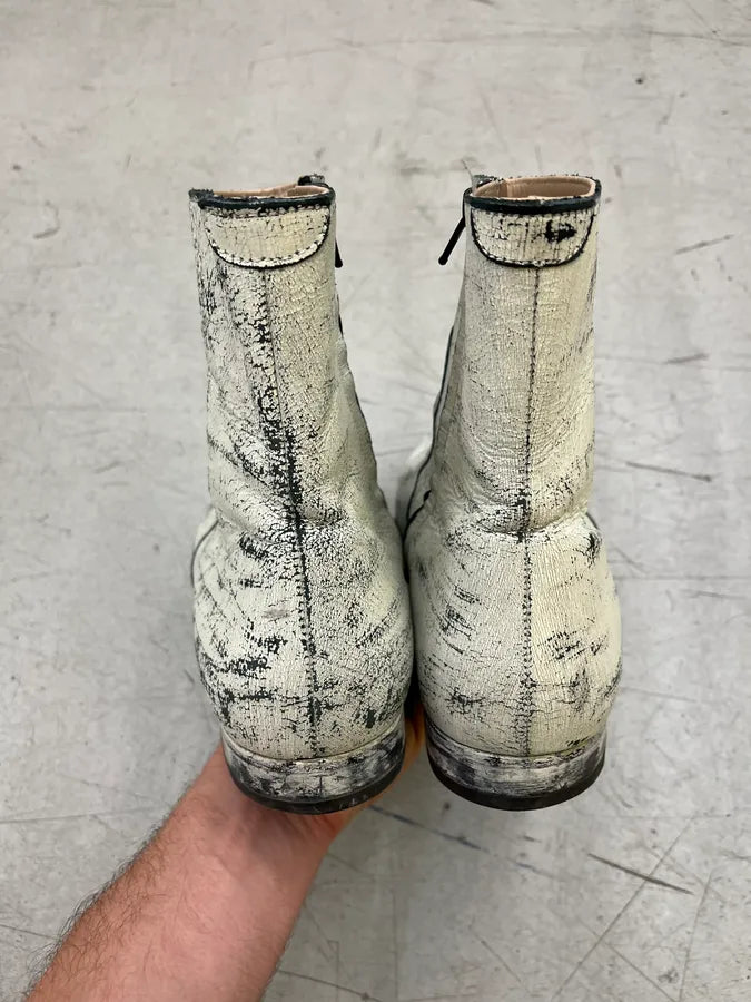 Maison Margiela H&M White Painted Leather Boots LsWEeBW 5