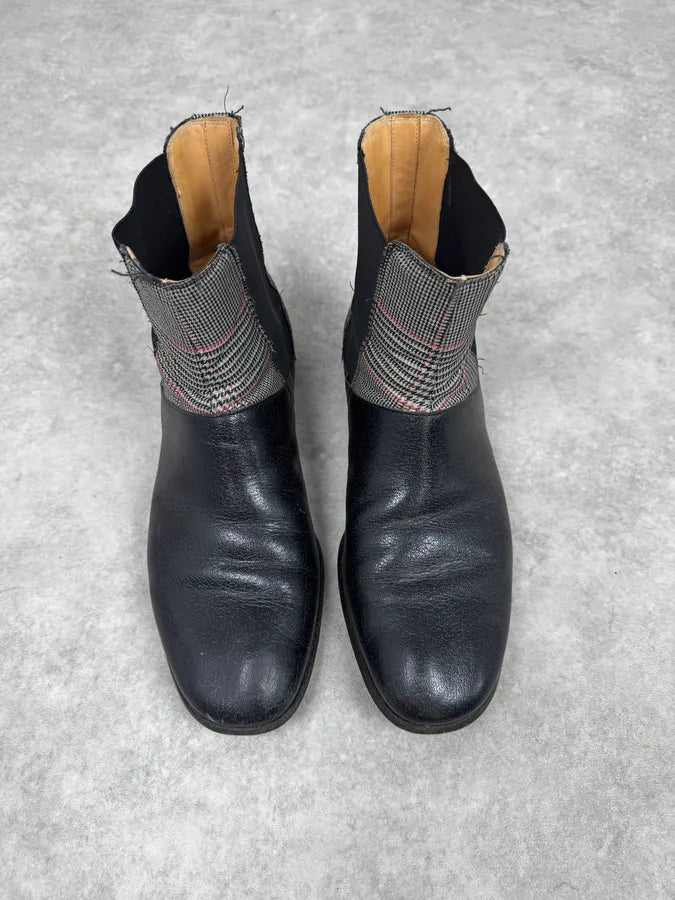 Maison Margiela Hybrid Black British Checkered Leather Boots ZnkBfZd 2