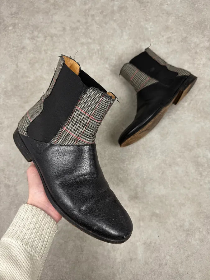 Maison Margiela Hybrid Black British Checkered Leather Boots ZnkBfZd 0