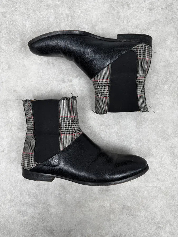 Maison Margiela Hybrid Black British Checkered Leather Boots ZnkBfZd 1