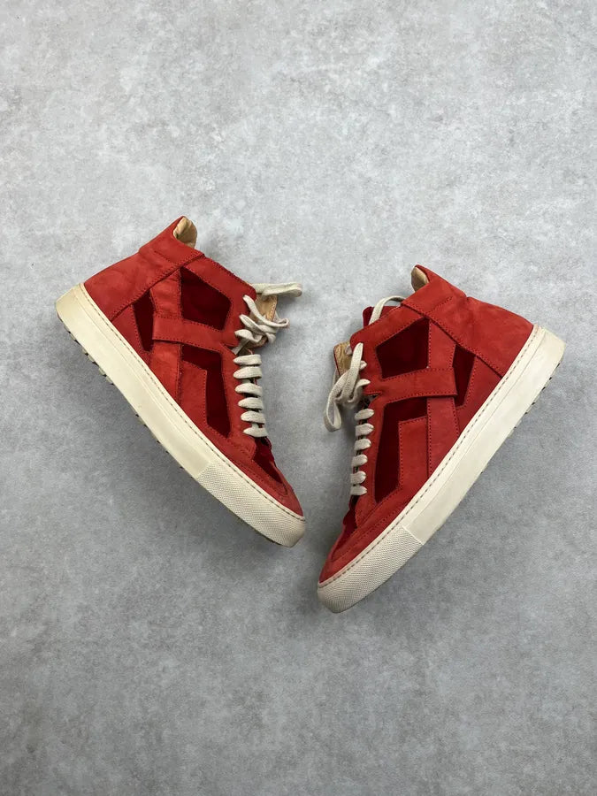 Maison Margiela Hybrid Red Suede Replica High Leather Sneakers AUkkLTV 3