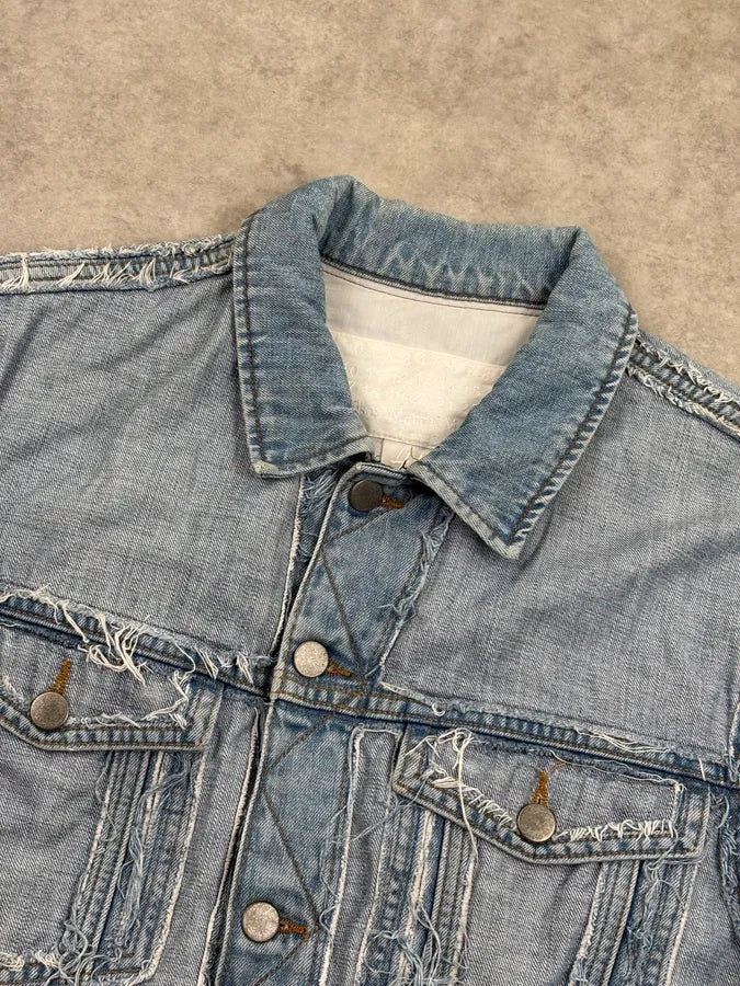 2012 Maison Margiela H&M Light Blue Denim Distressed Denim Jacket UPadgqE 3