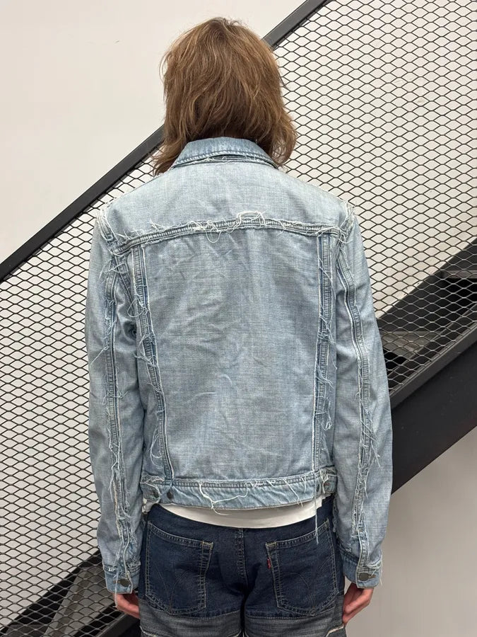 2012 Maison Margiela H&M Light Blue Denim Distressed Denim Jacket UPadgqE 2
