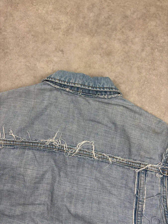 2012 Maison Margiela H&M Light Blue Denim Distressed Denim Jacket UPadgqE 5